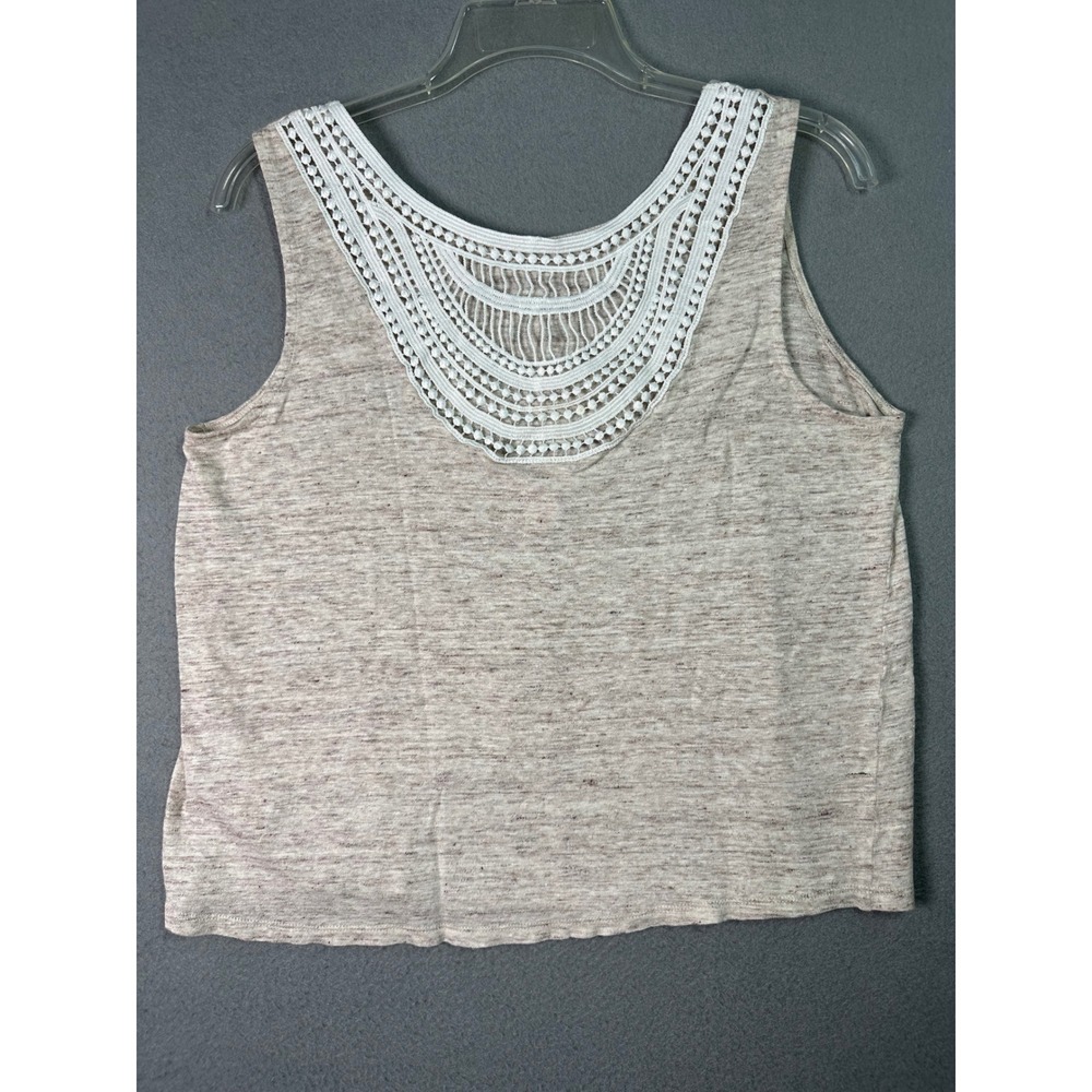 Rachel Ashwell Linen Crochet Back Tank Top Boho Cottagecore Medium‎ Beige